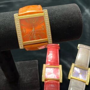 [3] Joan Rivers Modern Crystal-encrusted Watch Set; Orange, Fuscia, Off-White